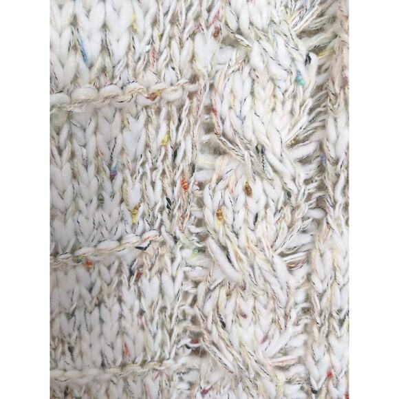Sage & Flower Cardigan Sweater Sz L XL BEIGE Cableknit Fringes Bohemian Coastal - Picture 2 of 16